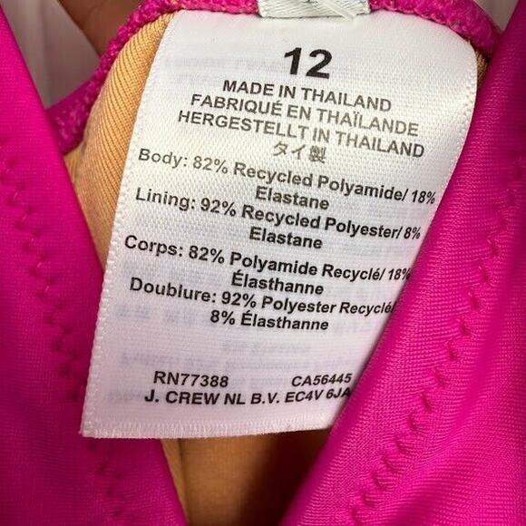 J Crew Swim Suit Womens 12 Fuscia Pink Ruched V Neck One Piece Cups Summer NWT - Picture 5 of 9
